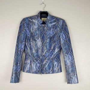 Cache Mock Neck Moto Blue Snakeskin Fitted Jacket 4/Small